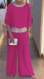 Solid Sequins Color Block Batshirt Wide Leg Pants Set GYSM-W0737