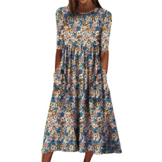 Casual Half Sleeve O Neck Print Dress GYSM-W0527