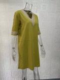 Plus Size Solid V Neck Half Sleeve Midi Dress GYSM-W0558
