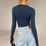 Solid Color Long Sleeve O Neck Tops GYSM-LZY014