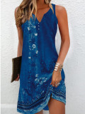 Plus Size Printed Single Breasted Sleeveless V-Neck Mini Dress GYSM-W0736