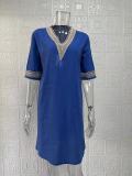 Plus Size Solid V Neck Half Sleeve Midi Dress GYSM-W0558