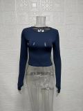 Solid Color Long Sleeve O Neck Tops GYSM-LZY014