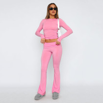 Solid Color Tops And Flare Pants 2 Piece Set GYSM-W0719