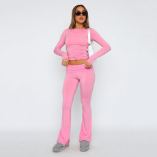 Solid Color Tops And Flare Pants 2 Piece Set GYSM-W0719