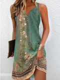 Plus Size Printed Single Breasted Sleeveless V-Neck Mini Dress GYSM-W0736