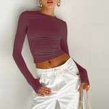 Solid Color Long Sleeve O Neck Tops GYSM-LZY014