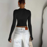 Solid Color Long Sleeve O Neck Tops GYSM-LZY014