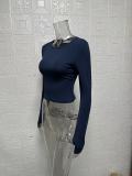 Solid Color Long Sleeve O Neck Tops GYSM-LZY014