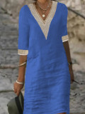 Plus Size Solid V Neck Half Sleeve Midi Dress GYSM-W0558
