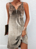 Plus Size Printed Single Breasted Sleeveless V-Neck Mini Dress GYSM-W0736