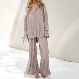 Solid Color Long Sleeve Split Shirt Pants Two Piece Set GYSM-W0513