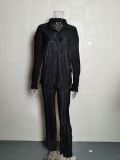 Solid Color Long Sleeve Split Shirt Pants Two Piece Set GYSM-W0513