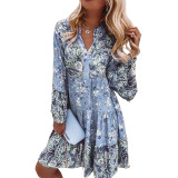 Plus Size V-neck Floral Patchwork Print Mini Dress GYSM-W0531