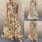 Plus Size Fashion Sleeveless O Neck Print Dress GYSM-W0094