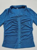 Pleated Lapel Single Breasted Long Sleeve Shirt GYSM-W0292