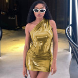 Solid Color Slash Shoulder Sleeveless Mini Dress GYSM-LZY016