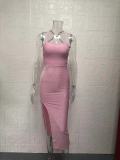Backless Square Neck Solid Color Sling Midi Dress GYSM-W0504