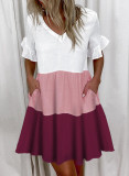 Plus Size Loose V-Neck Printed Ruffle Dress GYSM-W0291