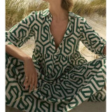 Long Sleeve Print Lapel Shirt Dress GYSM-W0515