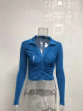Pleated Lapel Single Breasted Long Sleeve Shirt GYSM-W0292