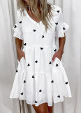 Plus Size Loose V-Neck Printed Ruffle Dress GYSM-W0291