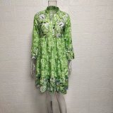 Plus Size V-neck Floral Patchwork Print Mini Dress GYSM-W0531
