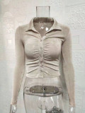 Pleated Lapel Single Breasted Long Sleeve Shirt GYSM-W0292