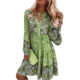 Plus Size V-neck Floral Patchwork Print Mini Dress GYSM-W0531
