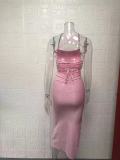 Backless Square Neck Solid Color Sling Midi Dress GYSM-W0504