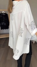 Plus Size Letter Print Long Sleeve Loose Swallow-tailed Shirt GYSM-W0742