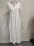 Plus Size Short Sleeve V Neck Print Long Dress GYSM-W0549