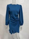 Bubble Sleeve Solid Color Midi Dress GYSM-W0727