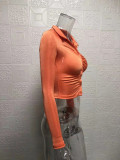 Pleated Lapel Single Breasted Long Sleeve Shirt GYSM-W0292