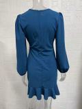 Bubble Sleeve Solid Color Midi Dress GYSM-W0727