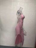 Backless Square Neck Solid Color Sling Midi Dress GYSM-W0504