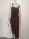 Backless Square Neck Solid Color Sling Midi Dress GYSM-W0504