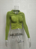 Pleated Lapel Single Breasted Long Sleeve Shirt GYSM-W0292