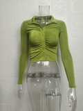 Pleated Lapel Single Breasted Long Sleeve Shirt GYSM-W0292
