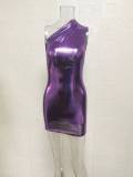 Solid Color Slash Shoulder Sleeveless Mini Dress GYSM-LZY016
