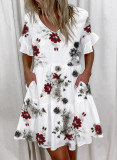 Plus Size Loose V-Neck Printed Ruffle Dress GYSM-W0291