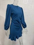 Bubble Sleeve Solid Color Midi Dress GYSM-W0727