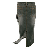 Plus Size Fashion Denim Split Half-body Skirt GDAM-8007