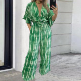 Plus Size Print 3/4 Sleeve Straight Jumpsuit GDAM-218296