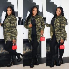 Camouflage Print Long Sleeve Holes Shirt OD-8661