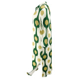 Plus Size Print Lapel Split Loose Maxi Dress GDAM-014