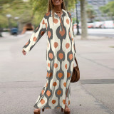 Plus Size Print Lapel Split Loose Maxi Dress GDAM-014
