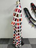 Casual Print Long Split Coat Two Piece Pants Set NY-10771