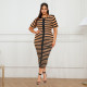 Plus Size Knits Stripe Print Short Sleeve Midi Dress GDAM-218362