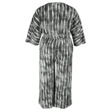 Plus Size Print 3/4 Sleeve Straight Jumpsuit GDAM-218296